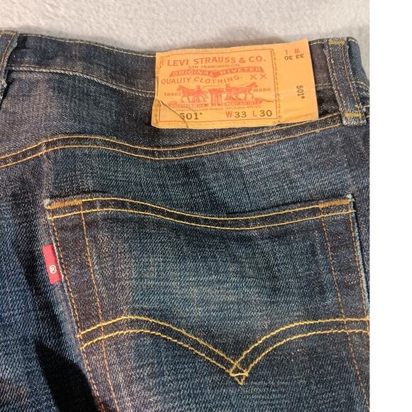 Levi’s 501 Men’s Jeans 33x23 Button Fly Straight Leg Blue Denim Red Tab Patch - Picture 10 of 10